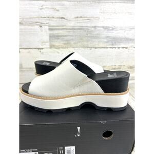 Sorel Joanie Womens 11 Cream Leather Slide Wedge Casual Platform Sandal NEW